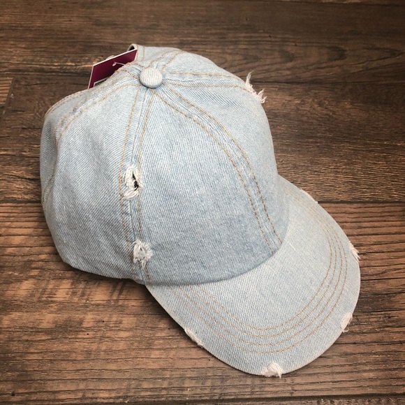 distressed denim baseball cap